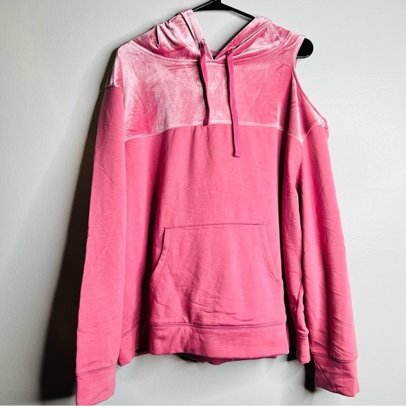 All Worthy by Hunter McGrady Mixed Media Cut Out Shoulder Hoodie XL - Picture 1 of 7